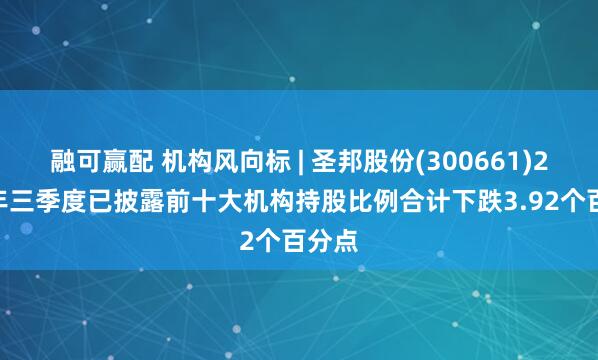 融可赢配 机构风向标 | 圣邦股份(300661)2025年三季度已披露前十大机构持股比例合计下跌3.92个百分点